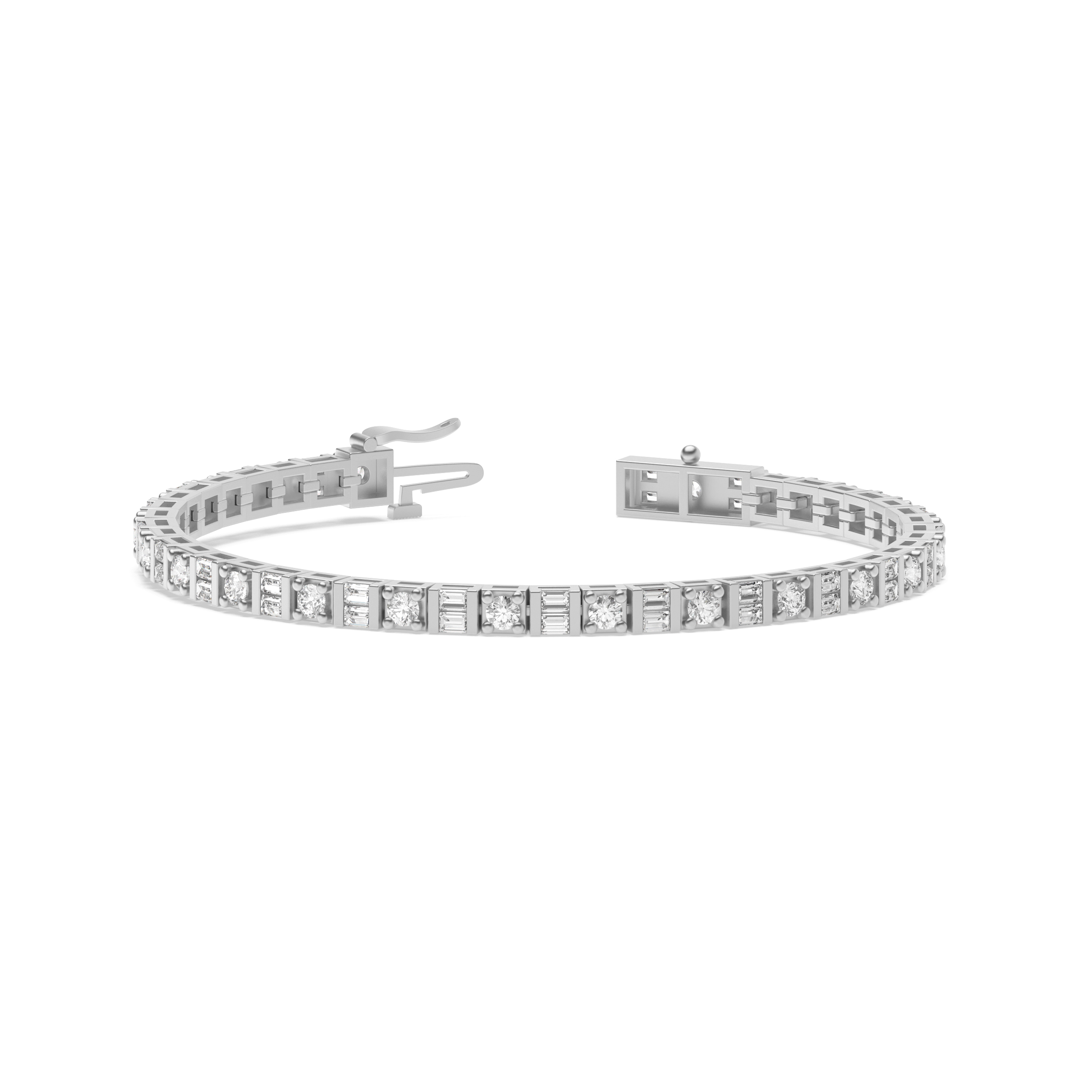 Round And Baguette Shape Line Tennis Diamond Bracelet