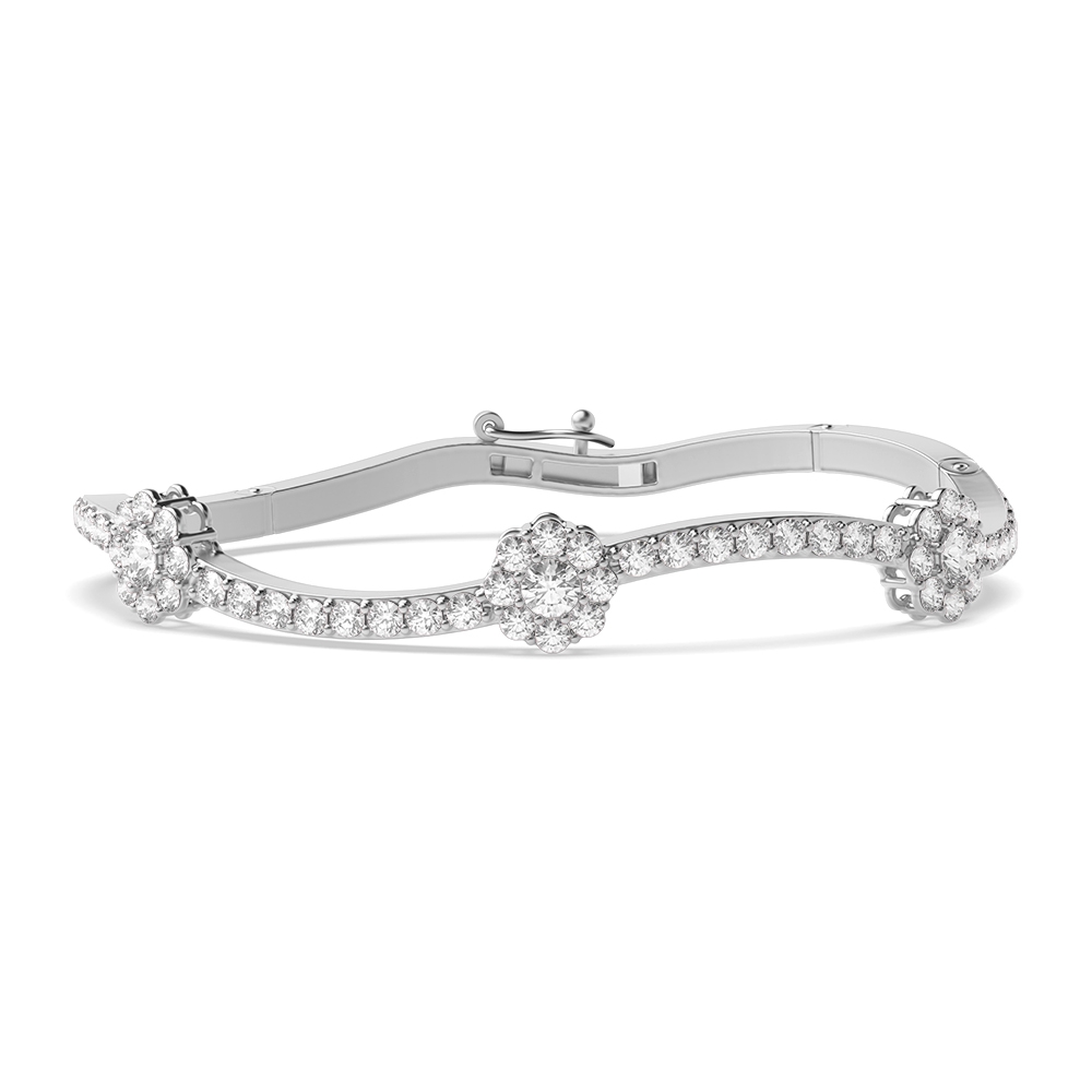 4 Prong Setting Round Diamond Snowflake Curved Bangle