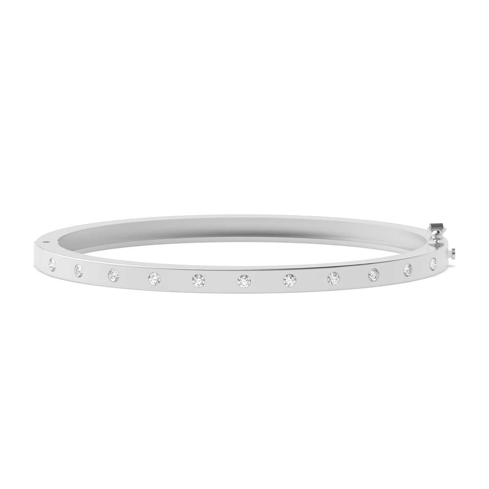 the smooth metal surface flush setting round diamond bangle