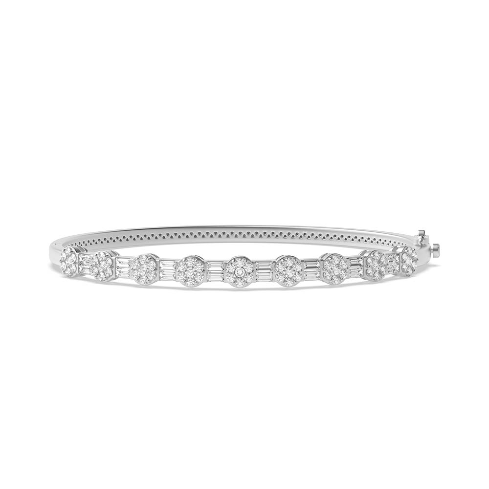 prong setting round shape elegant encrusted diamond set bangle