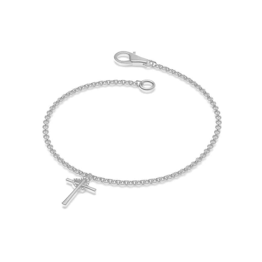 cross with diamond heart charm bracelet