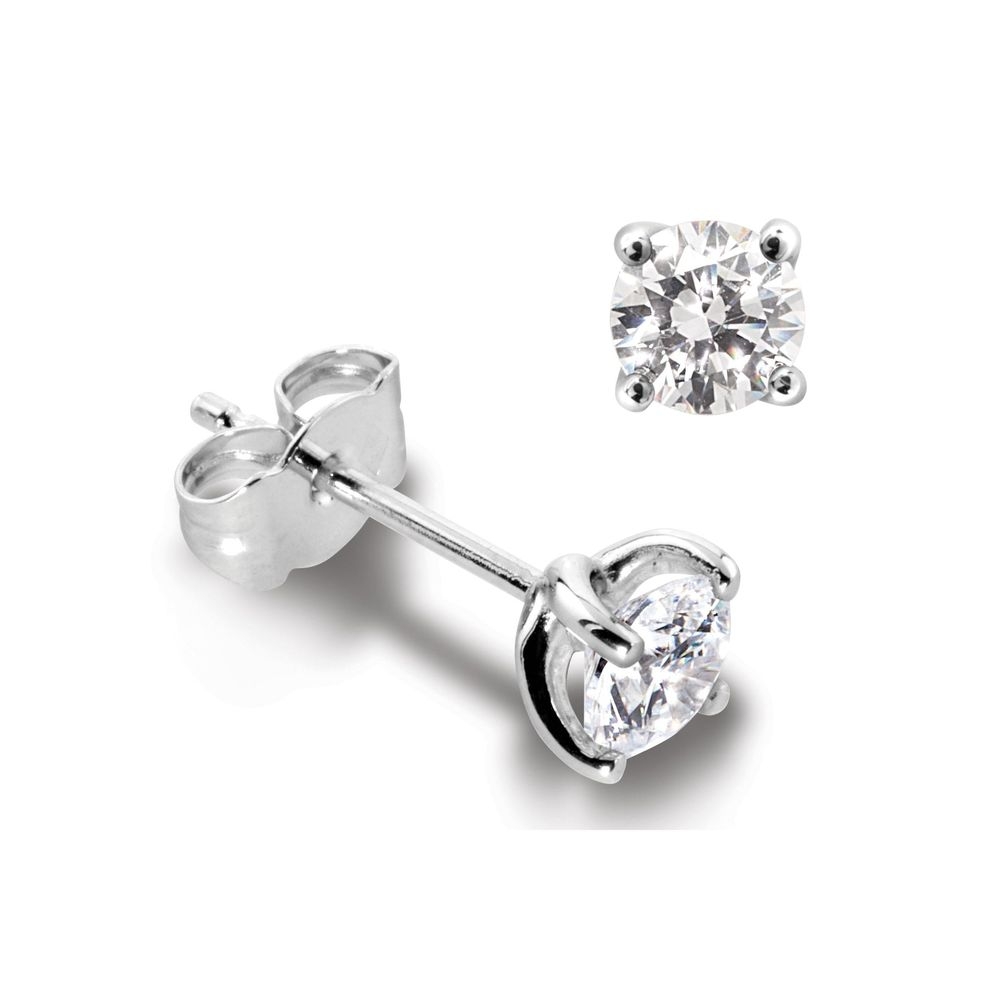 4 Claw Round Diamond White Gold Stud Earring For Men