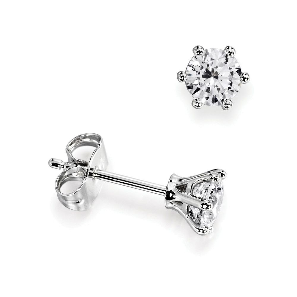 6 Claw Round Single Diamond Stud Earring For Men on Sale
