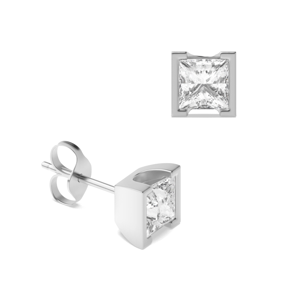 Tension Set Princess Diamond Stud Earrings for women