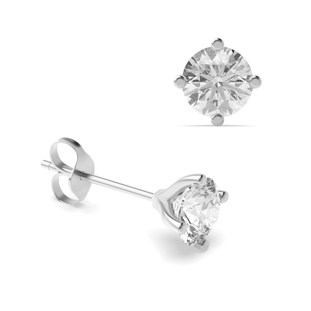 Prong Setting Single Diamond Earring For Men White Gold in Round Shape