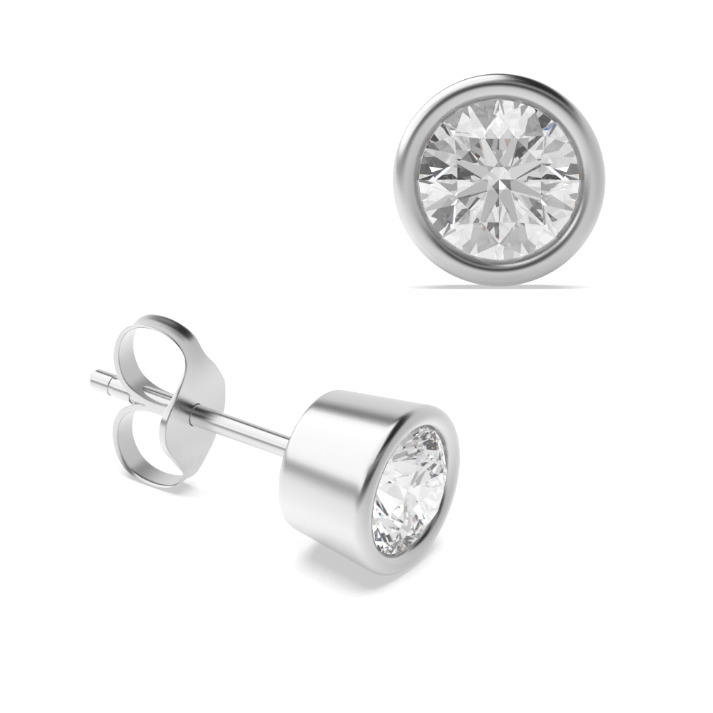 Bezel Set Rose, Yellow or White Gold Diamond Stud Earrings