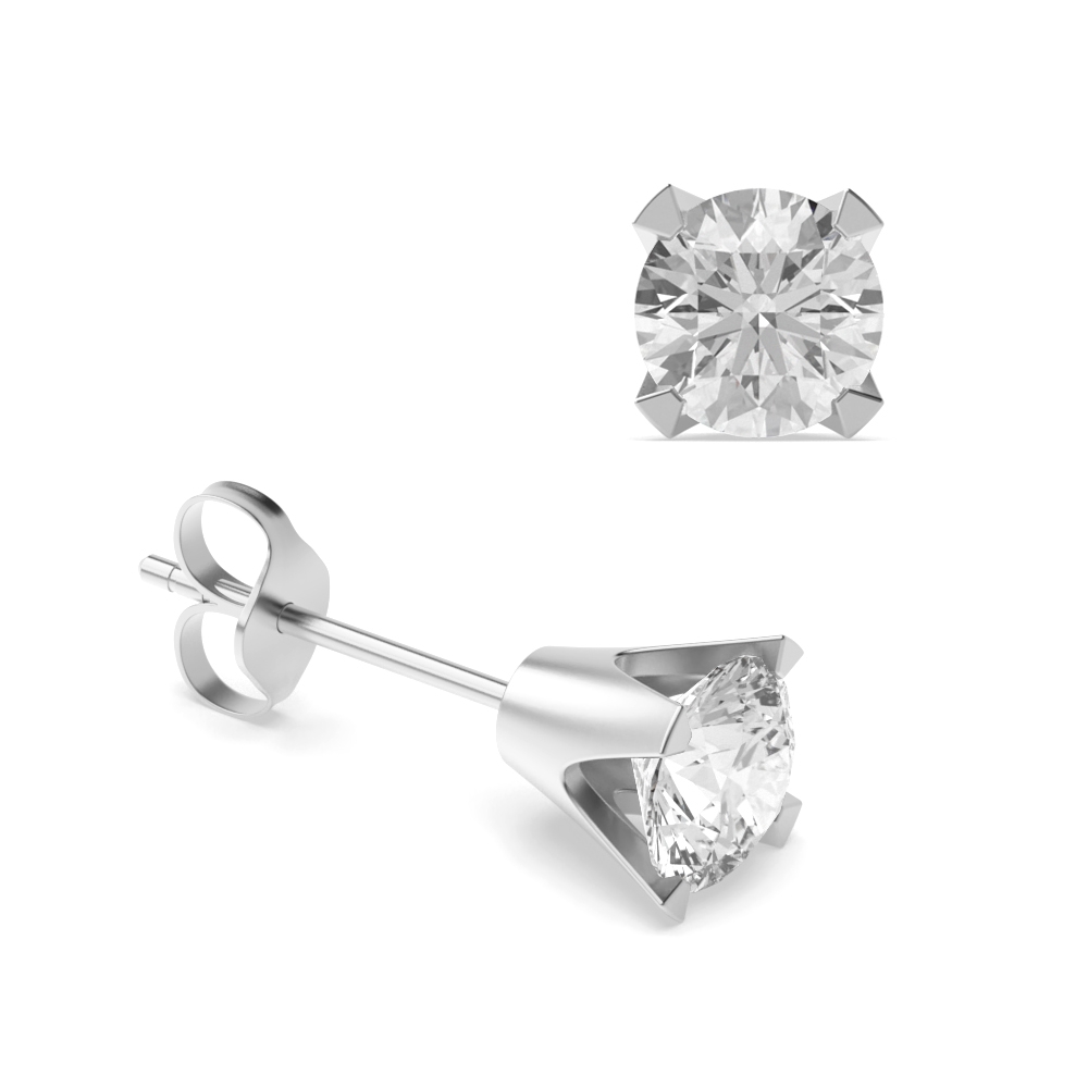 Prong Setting Diamond Stud Earrings White Gold in Round Shape