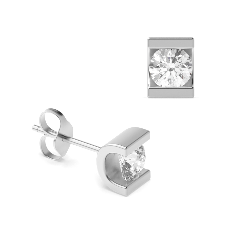 Channel Set Tension Round Diamond Stud Earrings