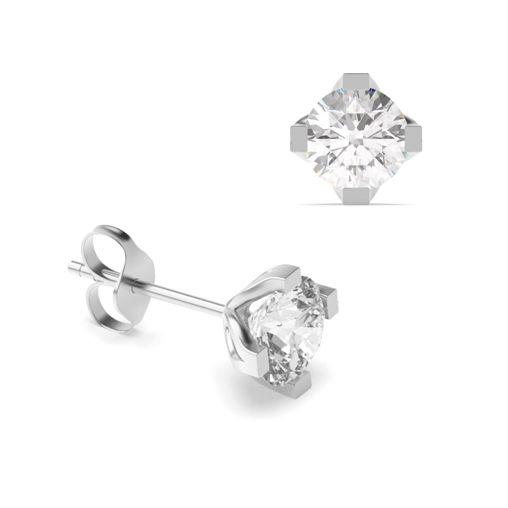 Prong Setting Flower Style Round Diamond Stud Earrings