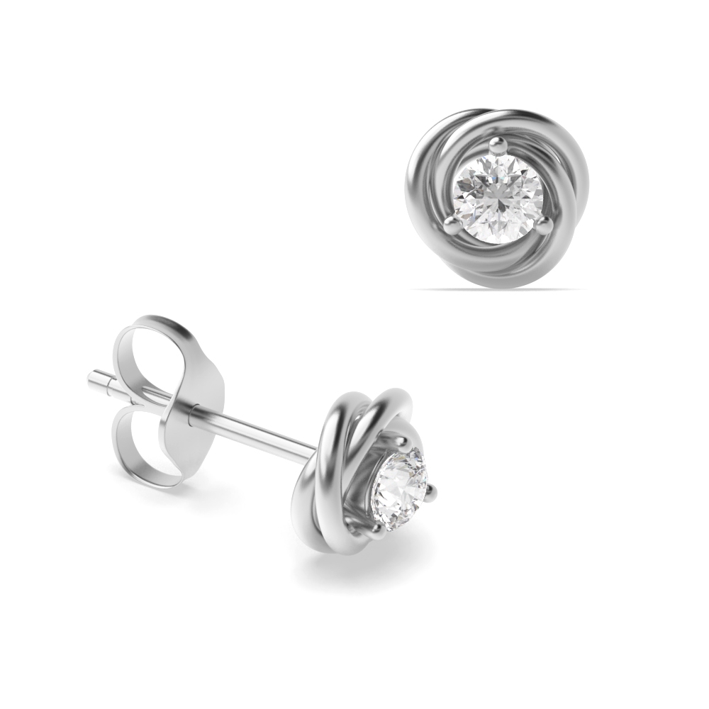 3 Prong Setting Tri Color Round Diamond Stud Earrings