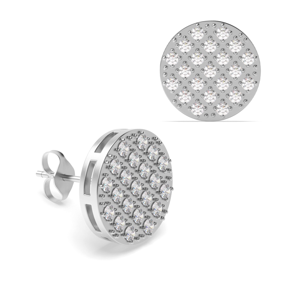 Pave Set carnation Diamond Stud Earrings For Mens &amp; Women (5.00mm-9.00mm)