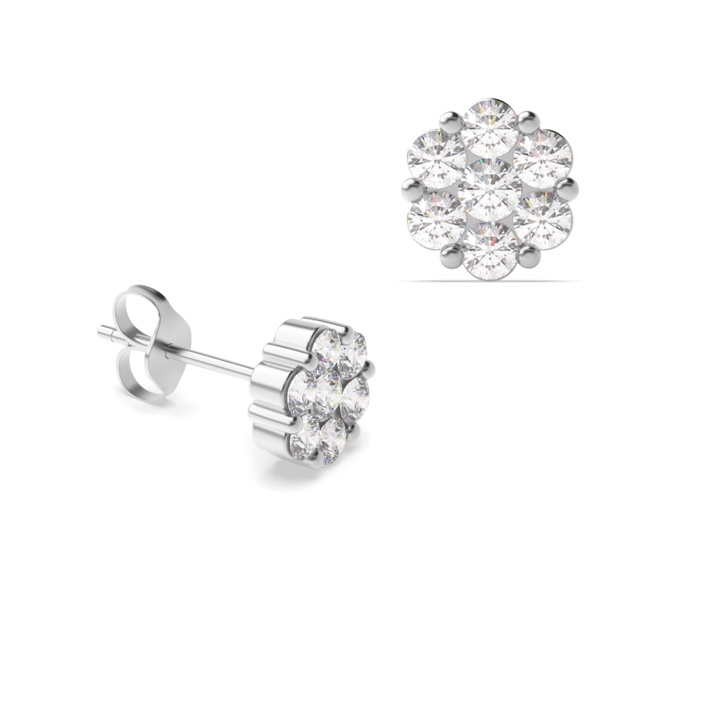 6 Prong set Diamond Cluster Stud Earrings For Women (in 4.5mm, 5.3mm &amp; 6.5mm)
