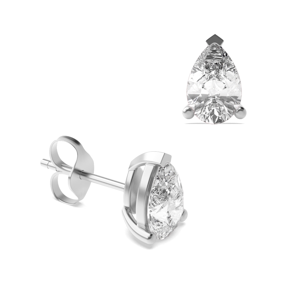 Pear Shape Tear Drop Platinum &amp; Gold Diamond Stud Earrings