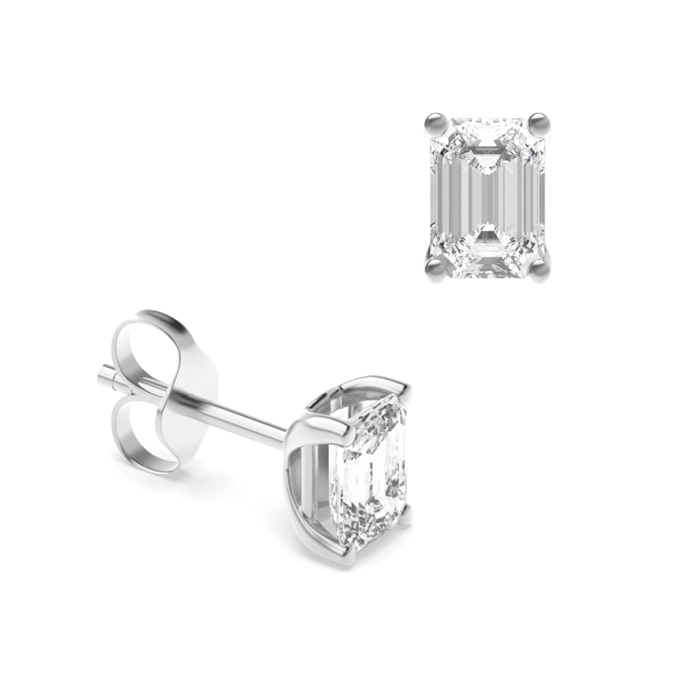 Emerald Diamond Stud Earring Rose / White Gold &amp; Platinum