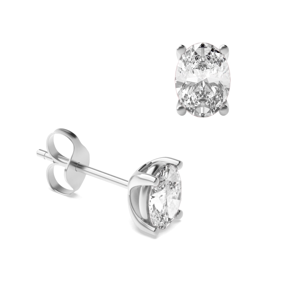 Oval Shape Platinum &amp; Gold Diamond Stud Earrings