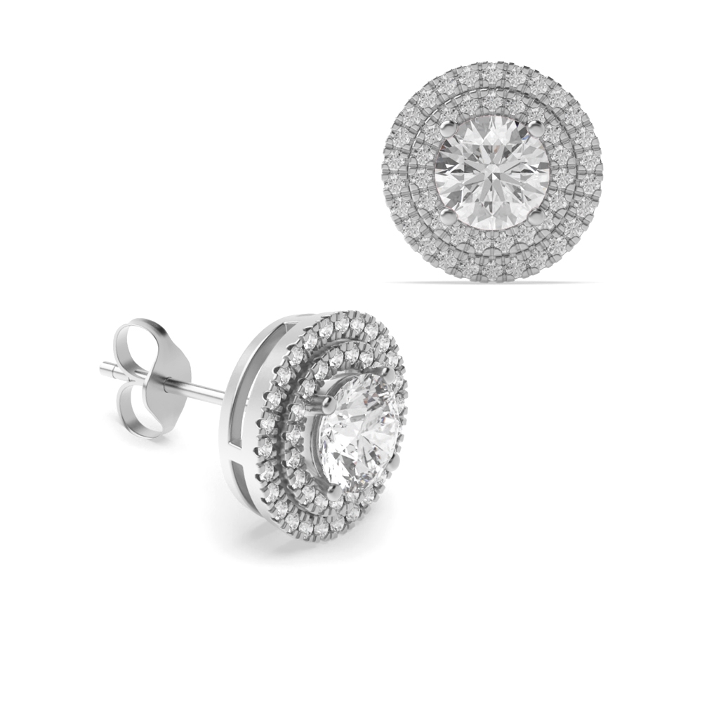 Round Two Row Circlet Stud Diamond Halo Earrings