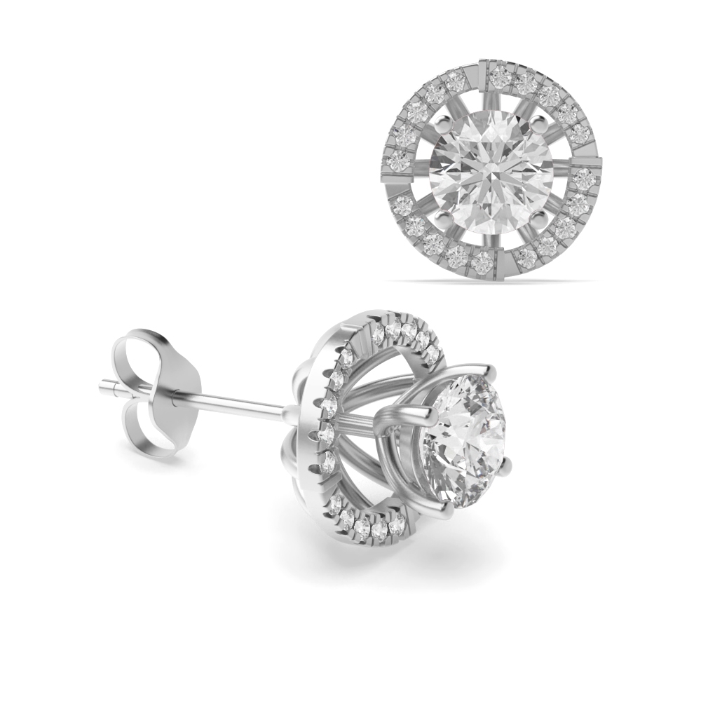 Round Jacket &amp; Stud Diamond Halo Earrings Rose, Yellow, White Gold and Platinum