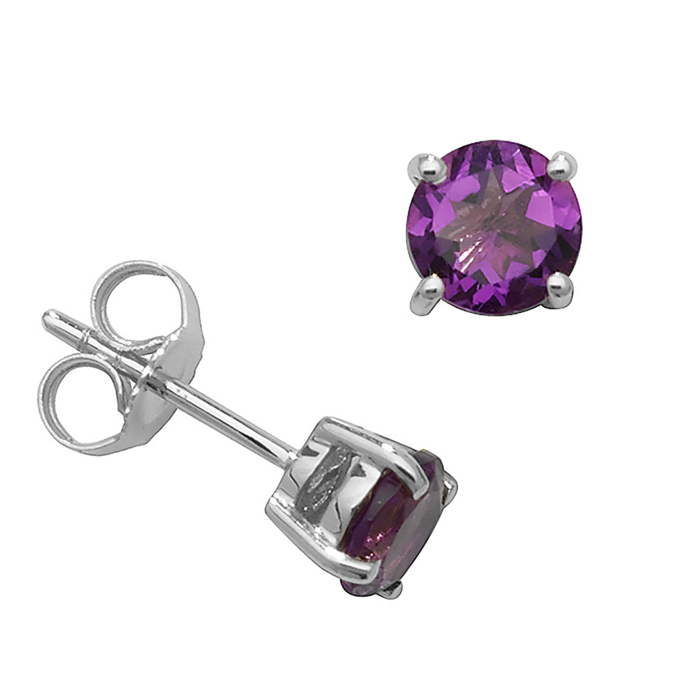 Round Shape Classic 4 Claws 5.0mm Amethyst Gemstone Earrings