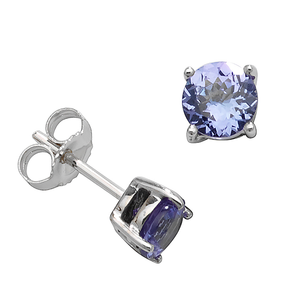 Round Shape Classic 4 Claws 5.0mm Tanzanite Gemstone Earrings