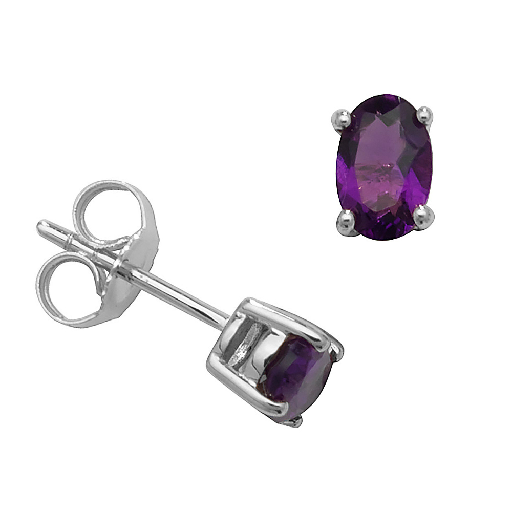Oval Shape 4 Claw Basket 6 X 4mm Amethyst Gemstone Earrings