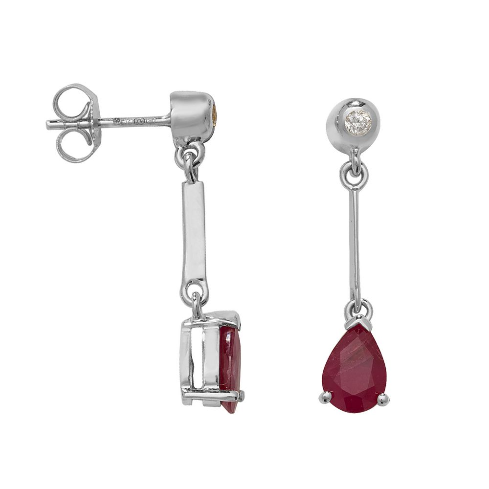 Pear Shape Long Bar Drop 7 X 5mm Ruby Gemstone Earrings