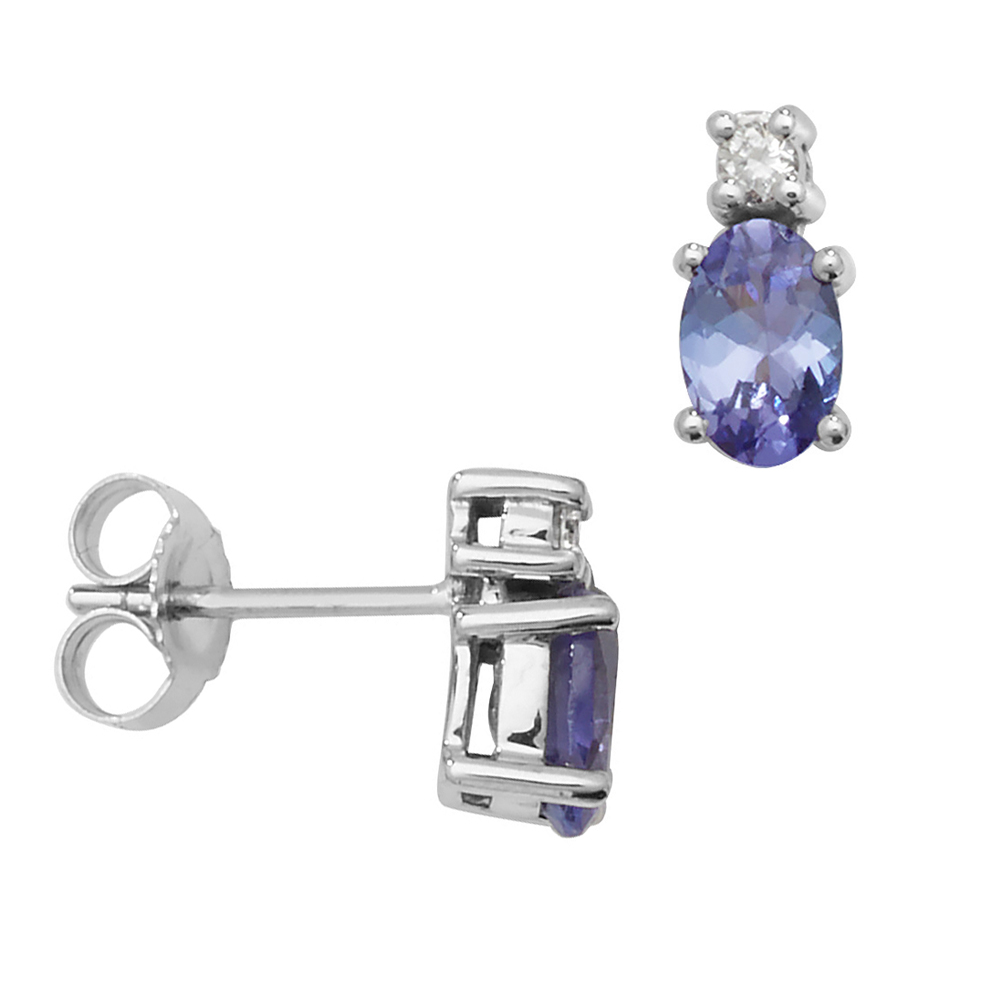 Oval Shape Diamond and 6 X 4mm Tanzanite Gemstone Earrings