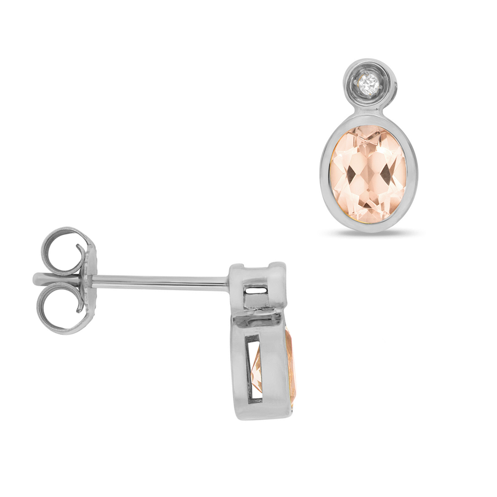 Oval Shape Drop Diamond and 5 X 4mm Morganite Gemstone Earrings
