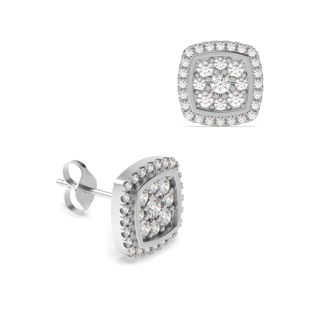 1/4 Carat Cushion Shape Halo Diamond Cluster Earrings (7.0mmX7.0mm)
