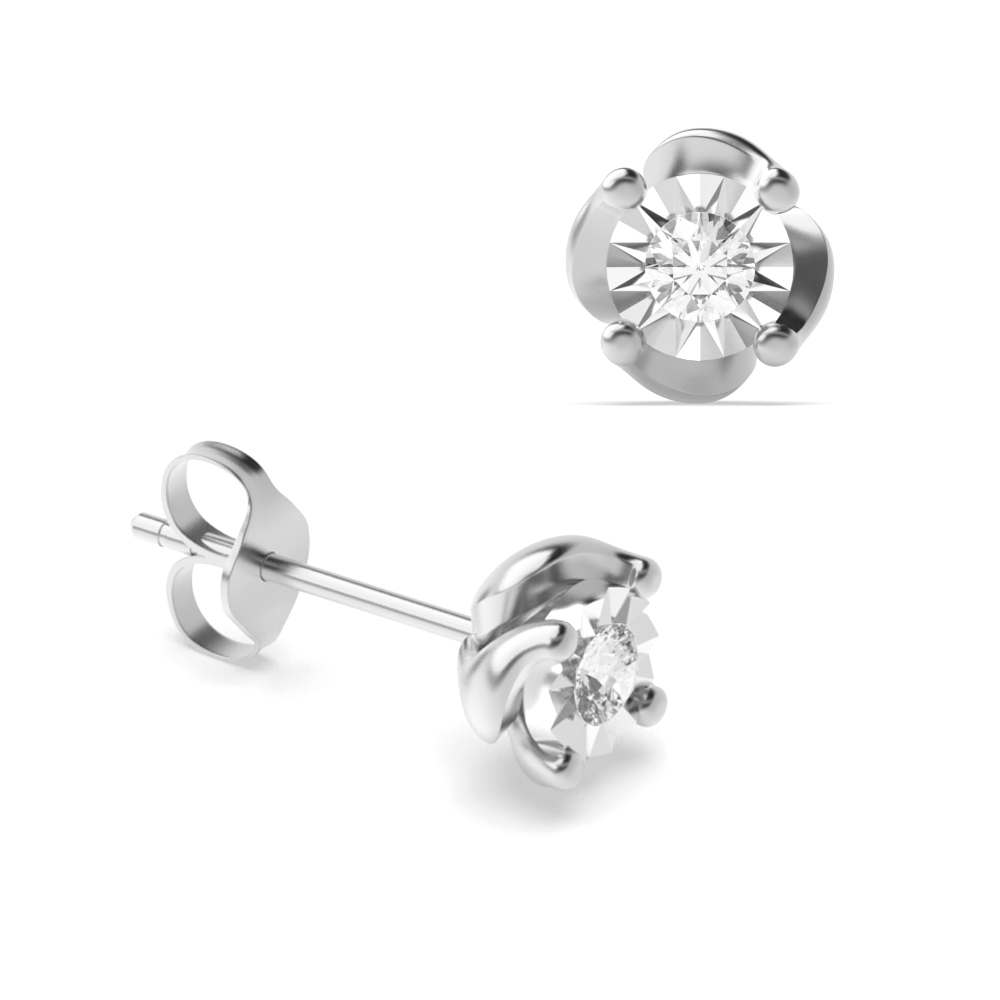 1/10 Carat Round  Shape Illussion Setting Diamond Cluster Earrings (6.0mmX6.0mm)