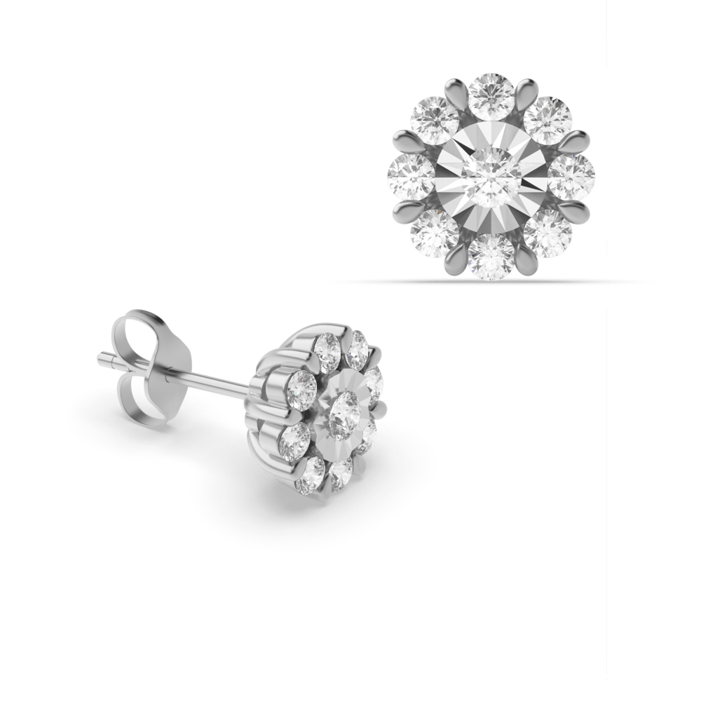 0.40 Carat Round  Shape Halo Diamond Cluster Earrings (7.0mmX7.0mm)