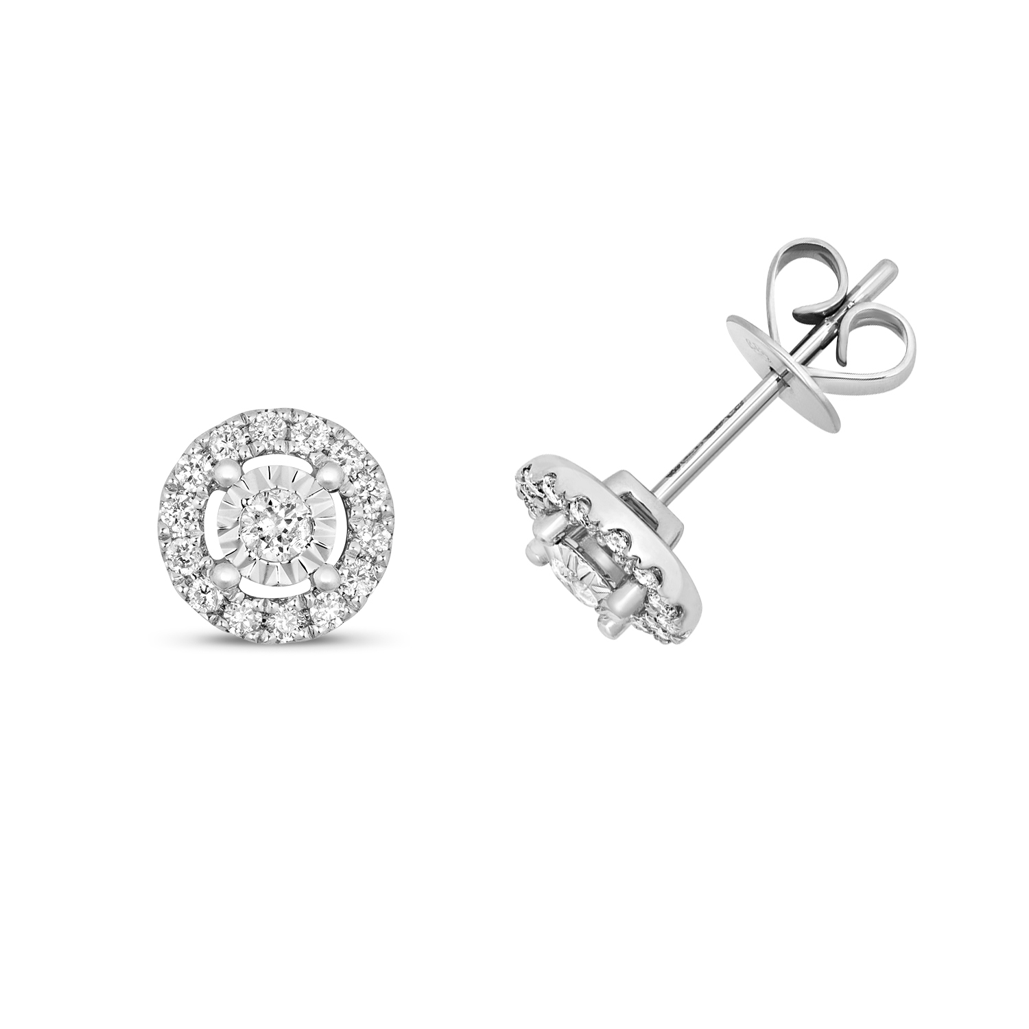 Round Shape Halo Diamond Cluster Earrings (7.0mm-9.0mm)