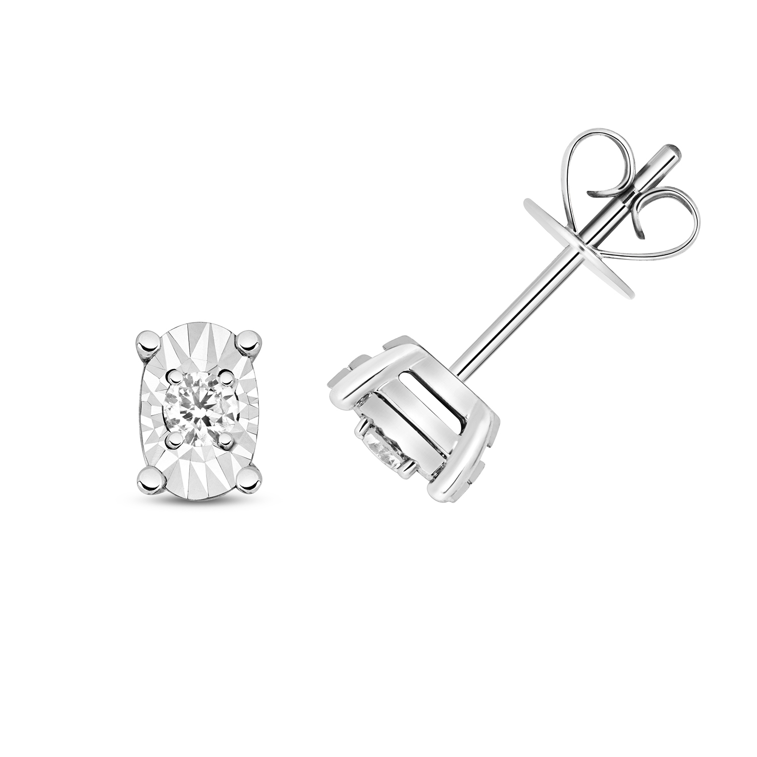 1/10 Carat Oval Shape Illussion Setting Diamond Cluster Earrings (6.0mmX4.0mm)