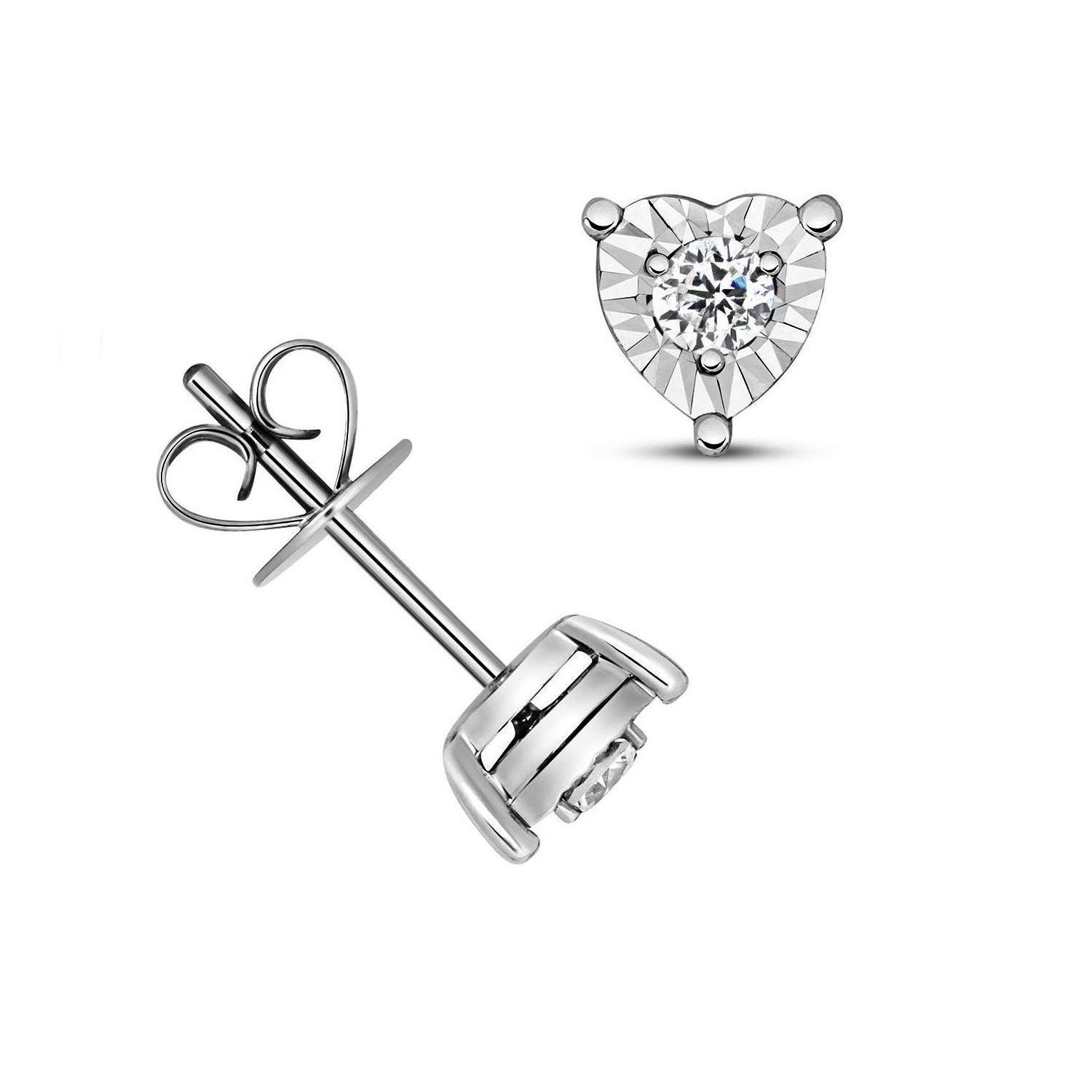 1/10 Carat Heart Shape Illussion Setting Diamond Cluster Earrings (6.0mmX6.0mm)