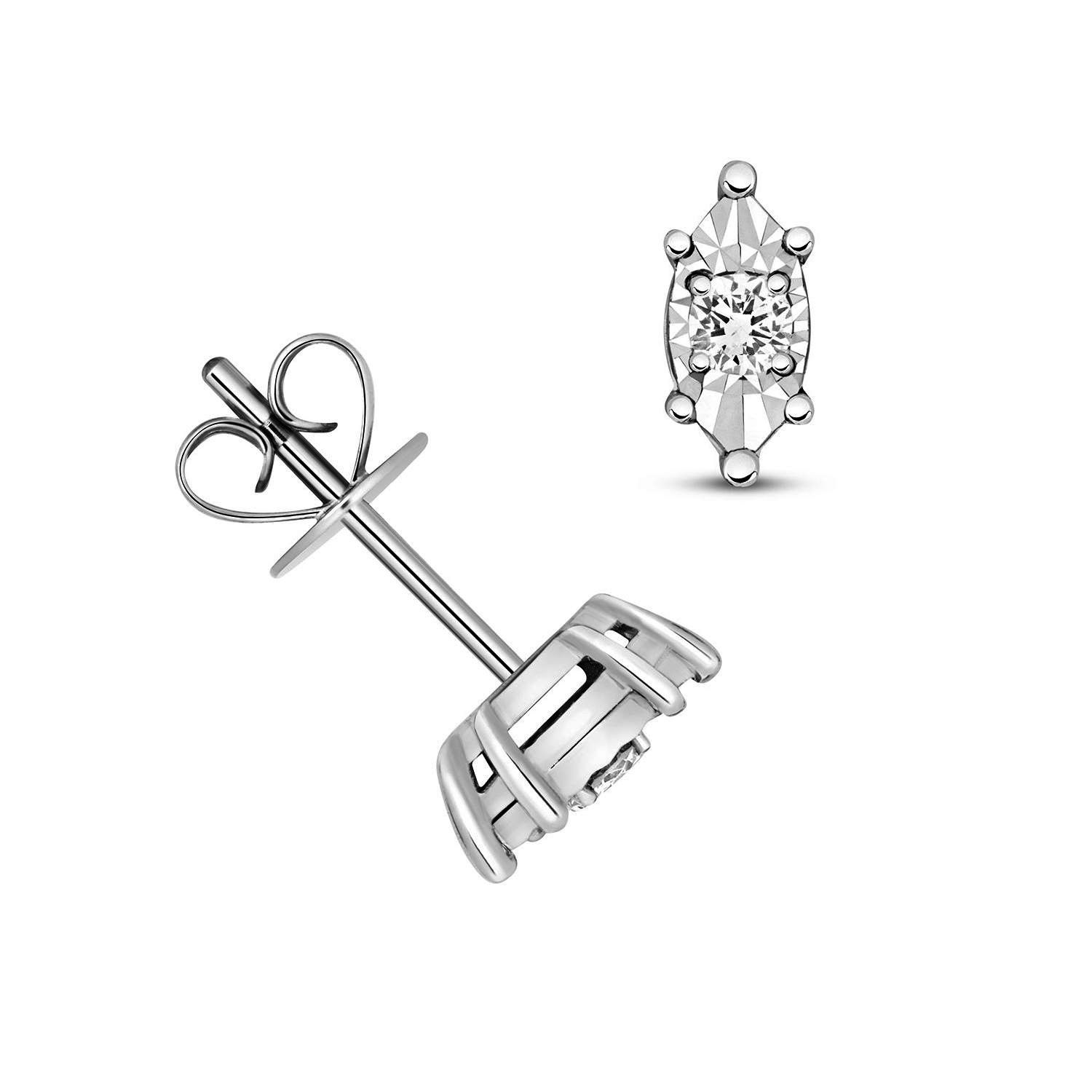 1/10 Carat Marquise Shape Illussion Setting Diamond Cluster Earrings (7.0mmX4.0mm)