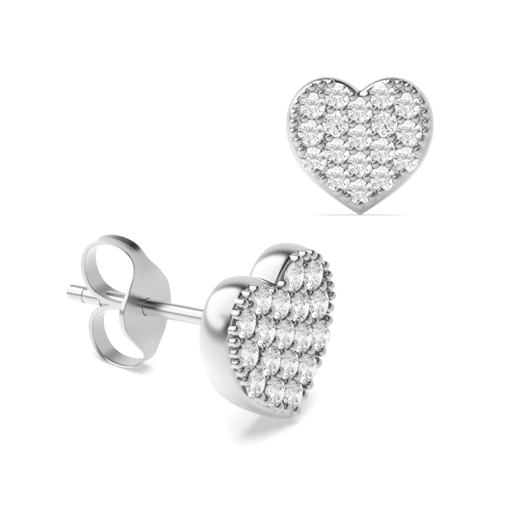 Pave Setting Round Diamond Heart Shape Cluster Earrings For Women (5.60mm X 6.0mm)