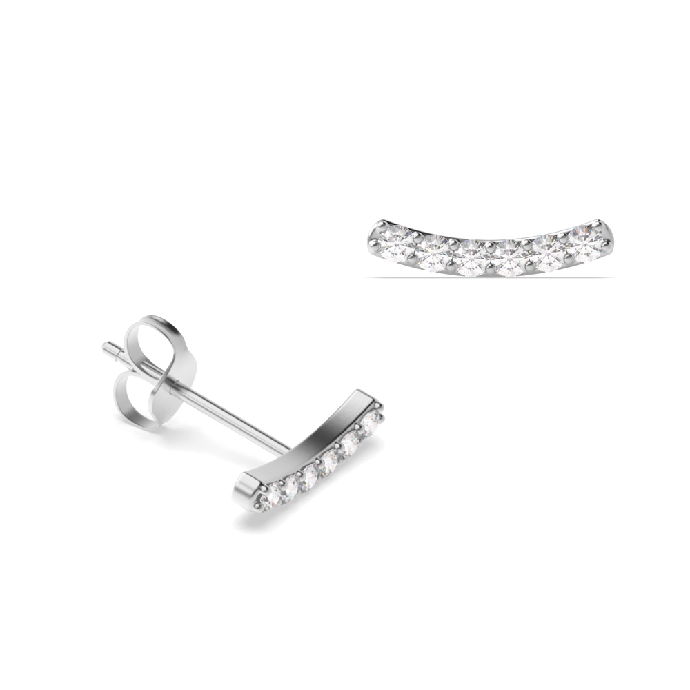 Curved Bar Diamond Stud Earrings / Christmas Gift
