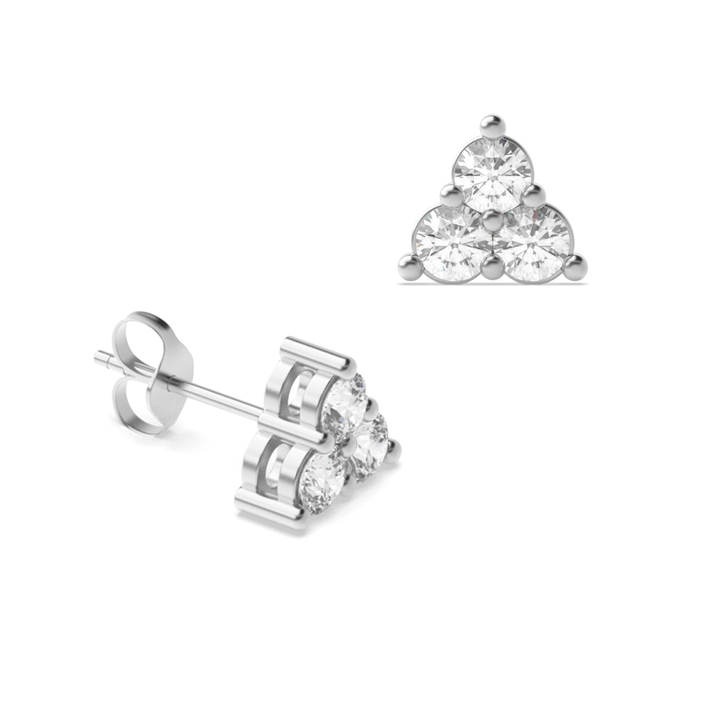 3 Diamonds Triangle Shape Diamond Stud Earrings (4.00mm-7.00mm)
