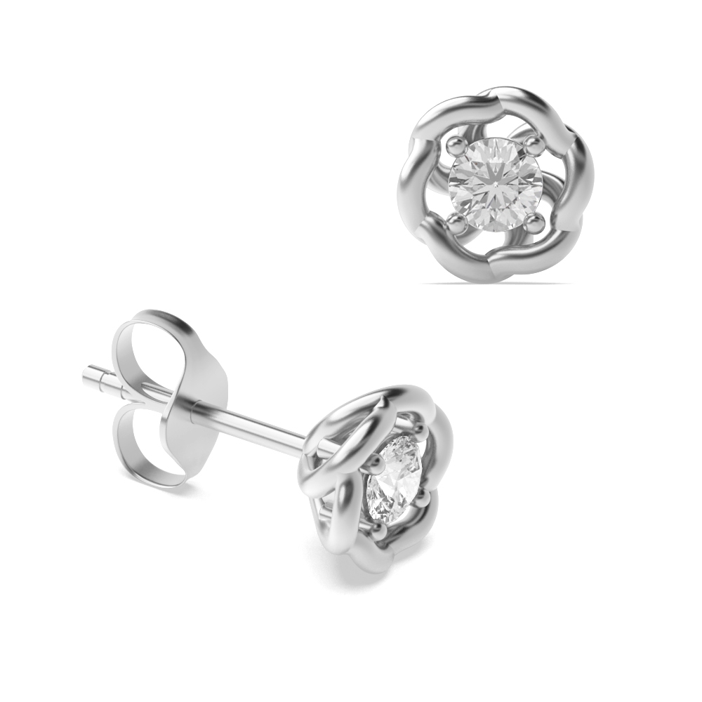 Prong Setting Round Swirly Shape Diamond Stud Earrings (5.20mm)
