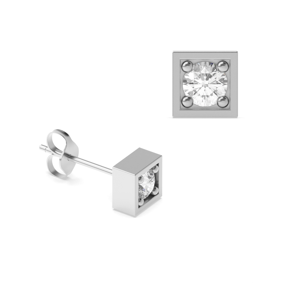 Prong Setting Round Square Shape Diamond Stud Earrings (3.40mm)