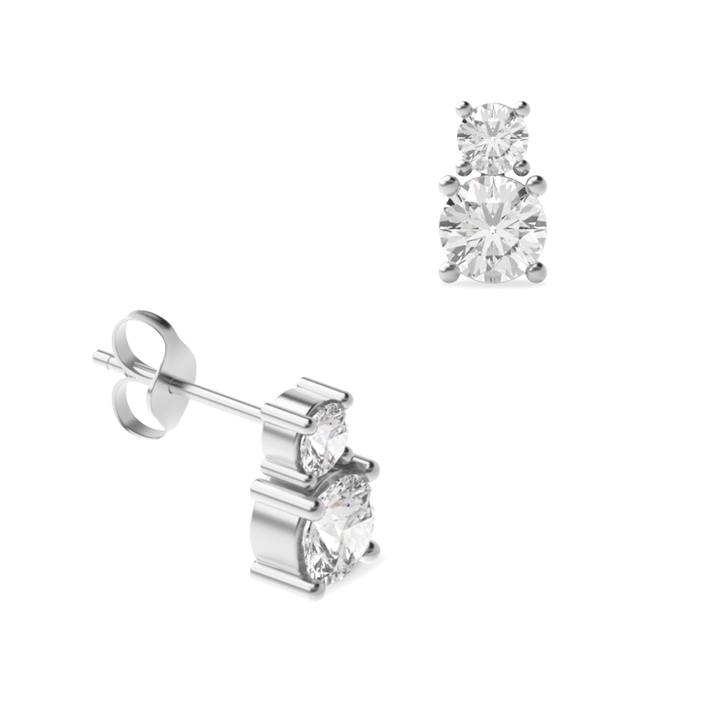 Prong Setting Round Elegant Two Diamond Stud Earrings