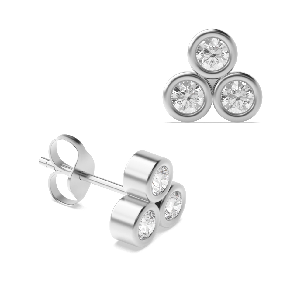 Bezel Setting Round Three Diamond Stud Earrings (5.50mm-8.0mm)