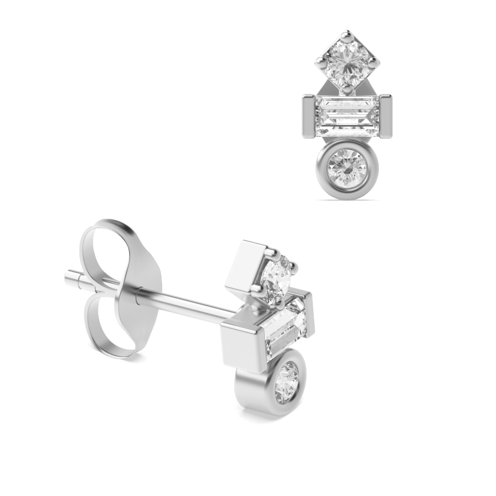 Round and Baguette Diamond Statement Ladies Designer Earrings  (7.00mm X 3.70mm)