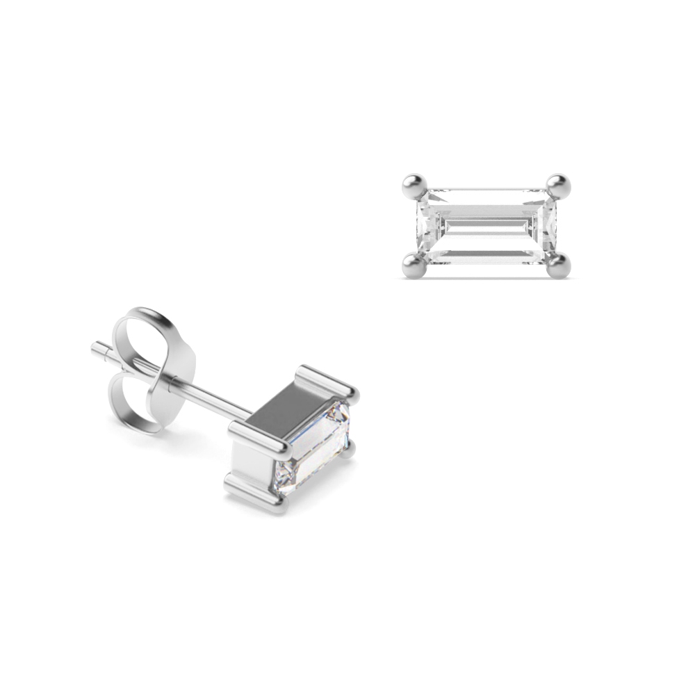 Tiny Minimal Prong Setting Baguette Diamond Stud Earrings (3.0mm X 5.0mm)