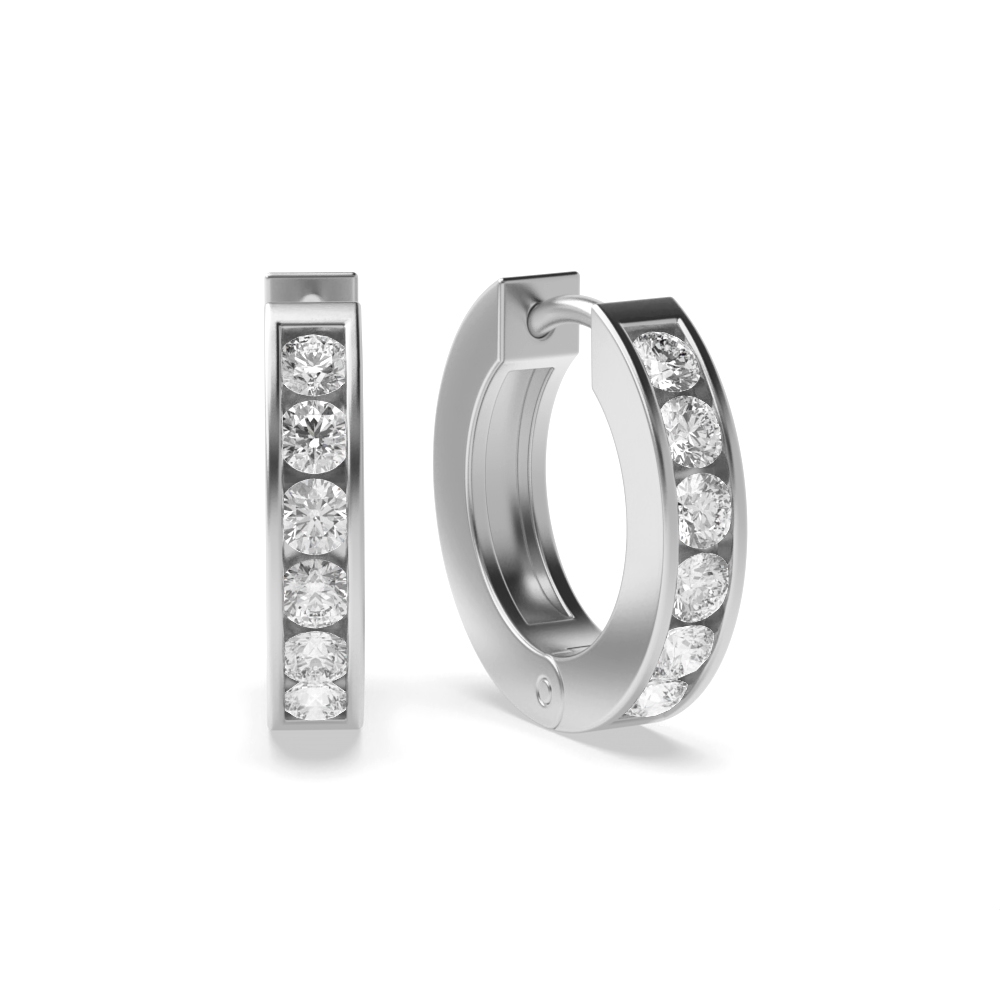 Channel Setting Round Cut Diamond Small Huggies Earrings (11.50mm)