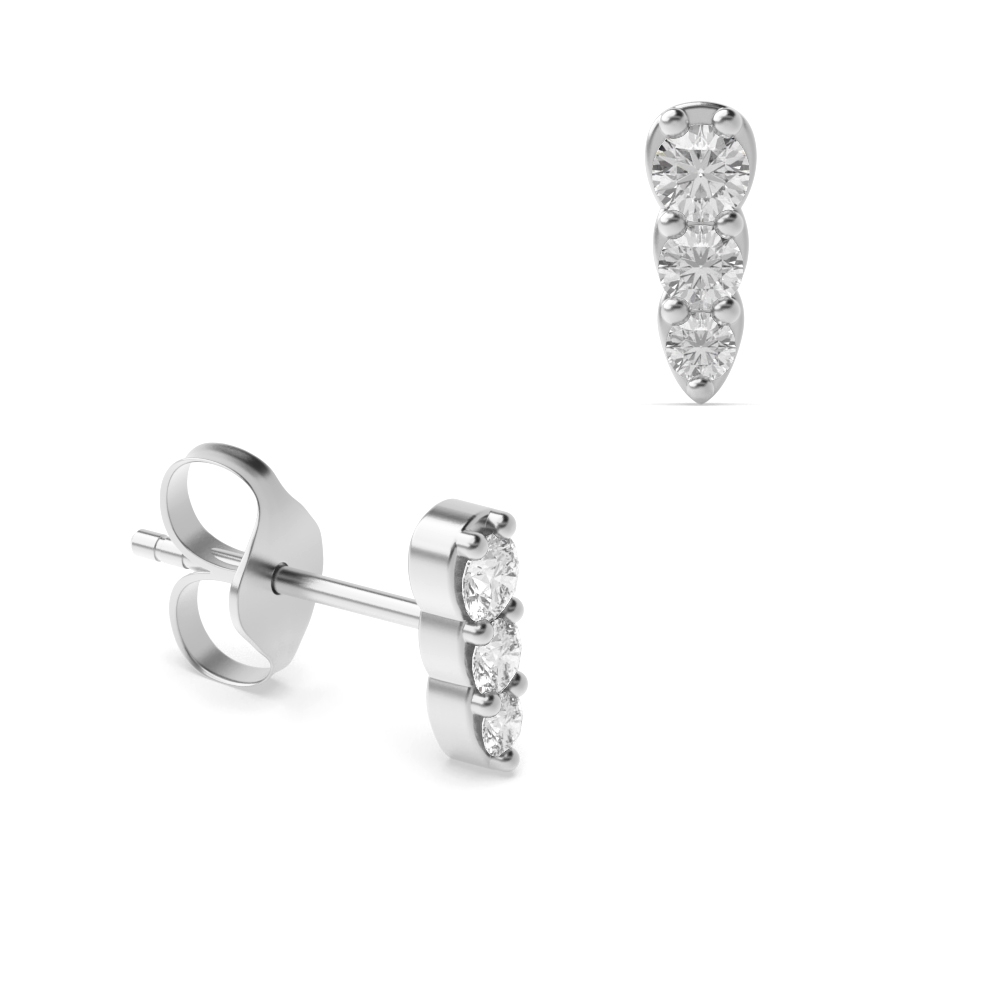 Prong Setting Three Graduating Round Diamond Stud Earrings (6.2mm X 2.10mm)