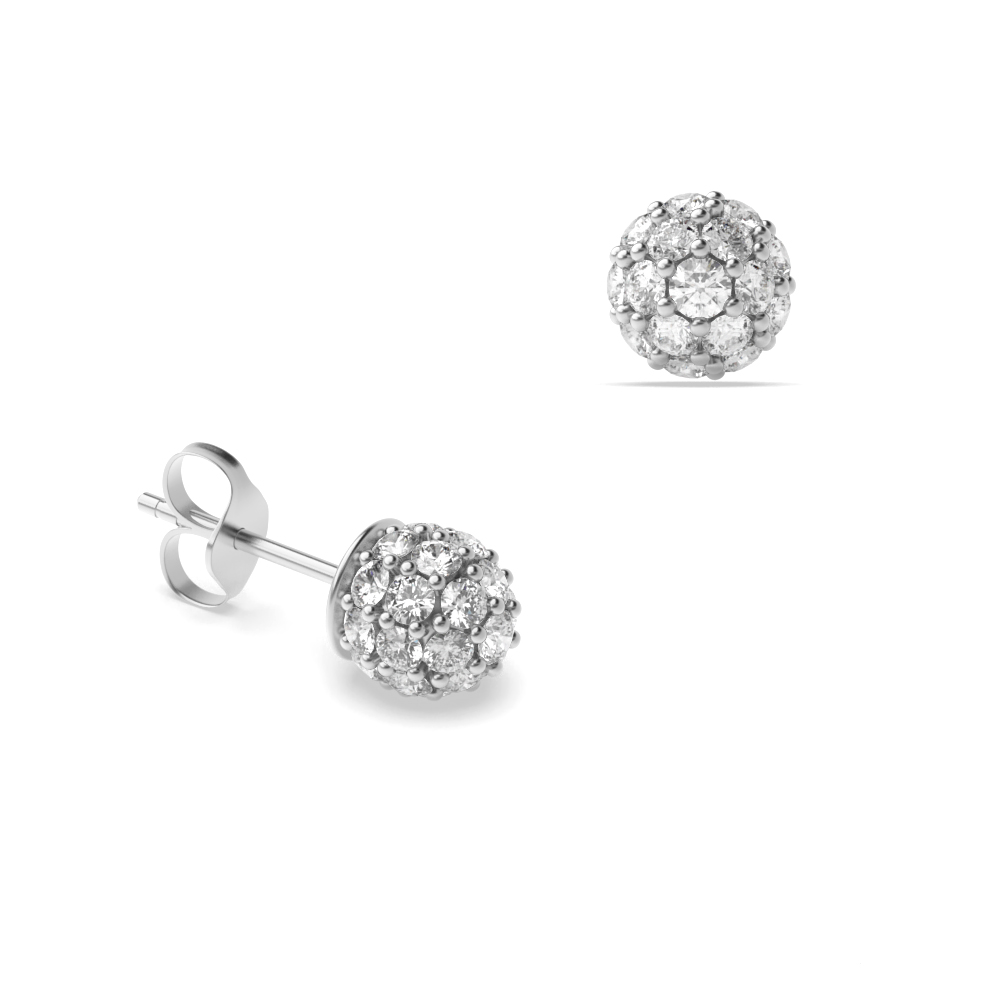 Pave Setting Round Diamond Stylish Minimum Fashion Cluster Earrings (3.50mm)