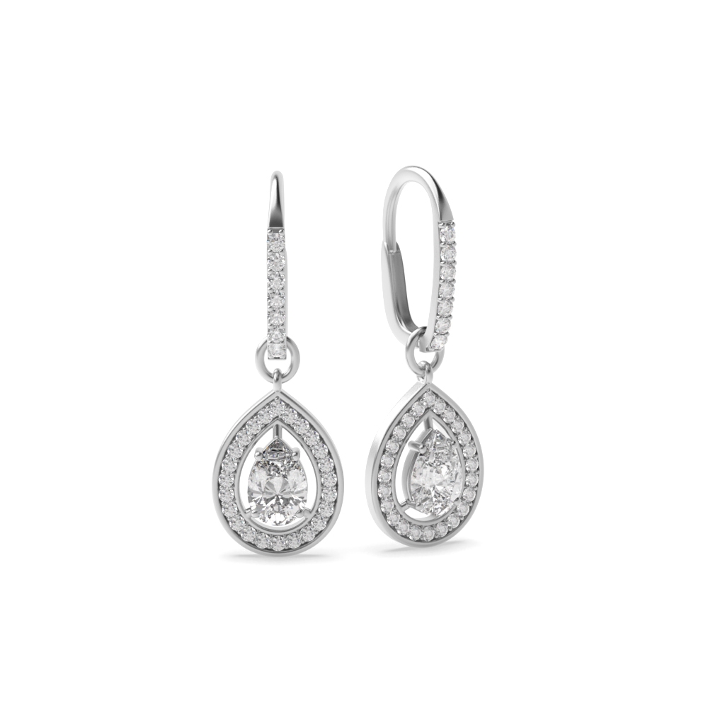 Luxurious Tear Drop Shape Halo Style Dangling Drop Earrings  (26.0mm X 9.0mm)
