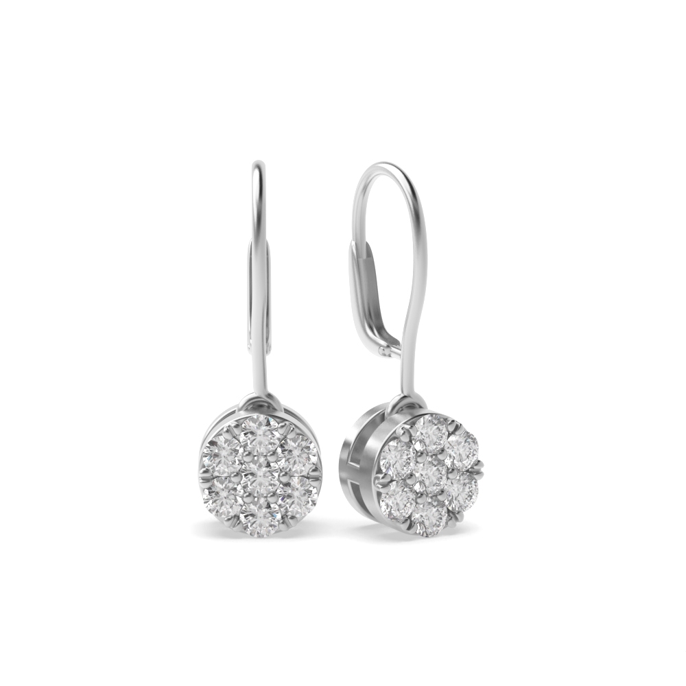 Pave Setting Round Shape Diamond Ear Hoop Cluster Drop Earrings (5.70mm-9.00mm)