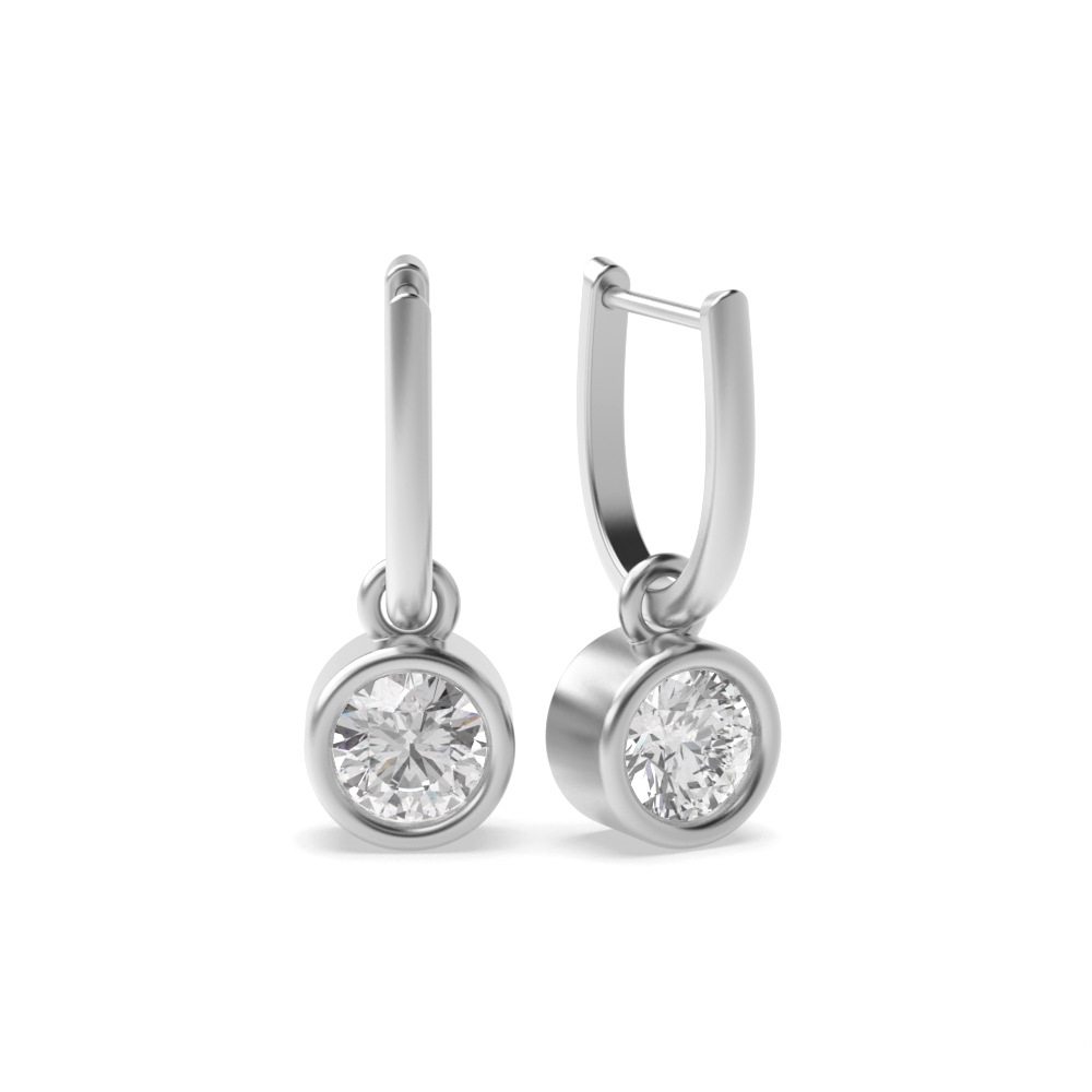 Bezel Setting Round Diamond  Small Hoop Drop Earrings (4.5mm-6.50mm)