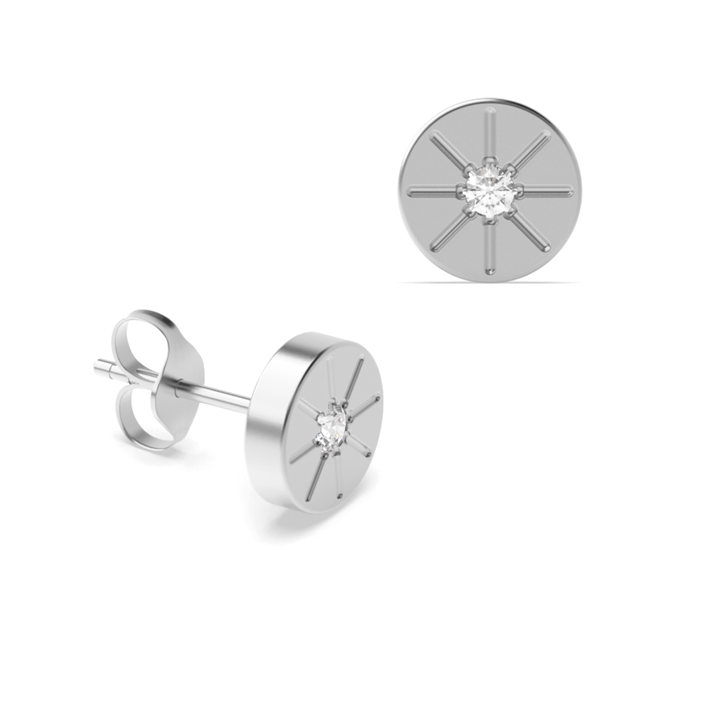 Solid Circle With Lines Diamond Stud Earrings for Men in Yellow / White Gold &amp; Platinum (5.00mm)